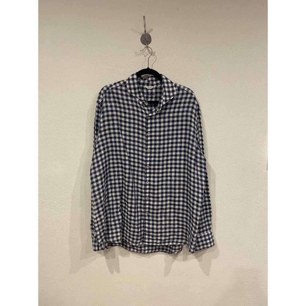 Stenströms Shirt Mens 2XL Blue Gingham Fitted Body Long Sleeve Dress Shirt